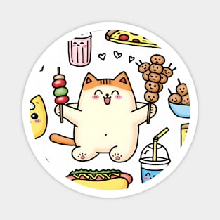 Funny Cat in Love with Fast Food Magnet